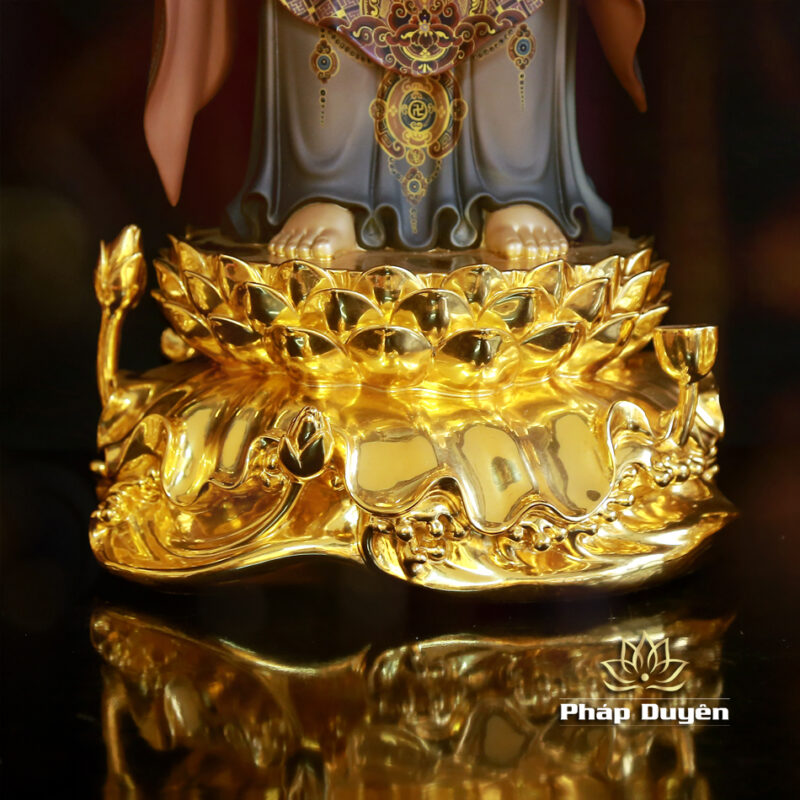 Bộ Tượng Tây Phương Tam Thánh Đứng, Bằng Đồng Vẽ Gấm Cao 66cm (Tổng Lá Đề 78cm) - Ảnh 6
