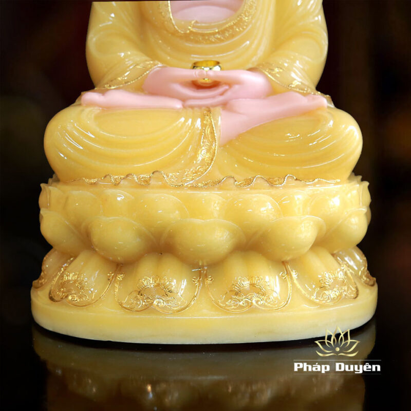 Bộ Tượng Tây Phương Tam Thánh Ngồi Đài Sen Bằng Bột Đá Thạch Anh Viền Vàng, Cao 48cm - Ảnh 7