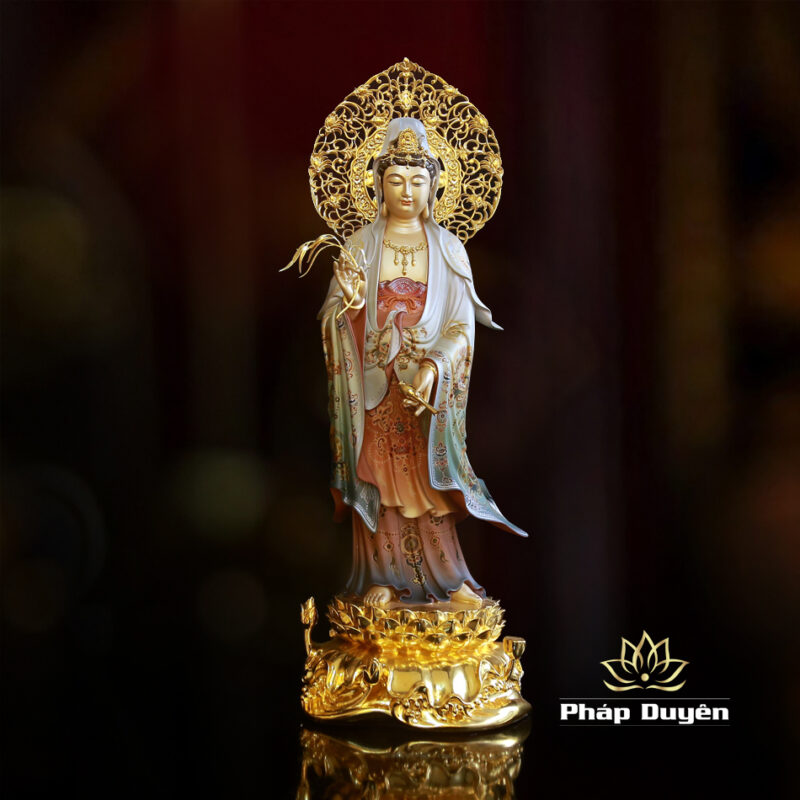 Bộ Tượng Tây Phương Tam Thánh Đứng, Bằng Đồng Vẽ Gấm Cao 66cm (Tổng Lá Đề 78cm) - Ảnh 7