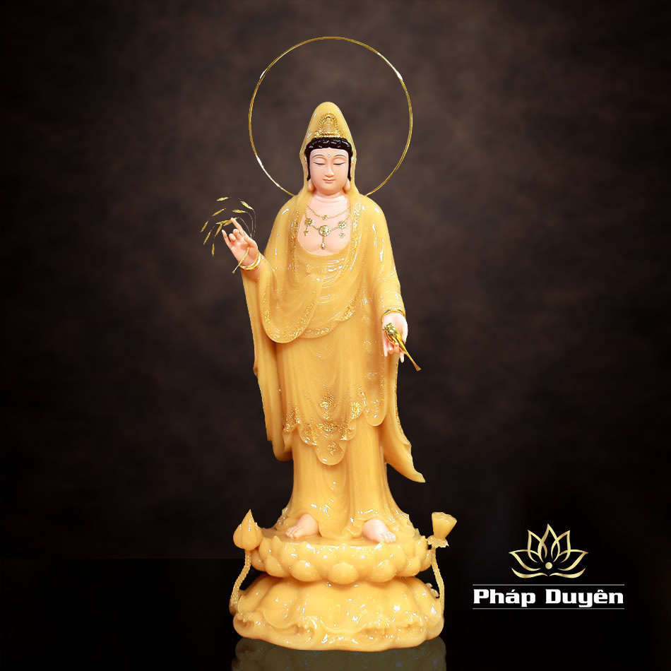 Bộ Tượng Tây Phương Tam Thánh Đứng Bằng Bột Đá Thạch Anh Viền Vàng, Cao 90cm - ảnh 28