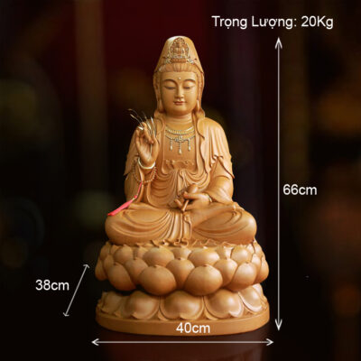 Tượng Bồ Tát Quan Âm, Gỗ Hương Chương (Long Não) Điểm Vàng, Nhiều Kích Thước