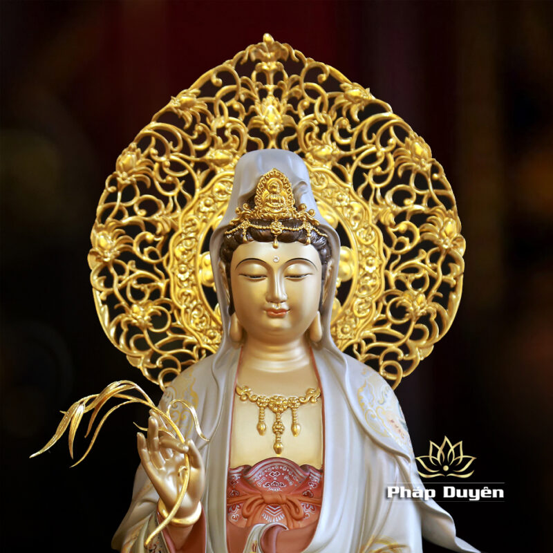 Bộ Tượng Tây Phương Tam Thánh Đứng, Bằng Đồng Vẽ Gấm Cao 66cm (Tổng Lá Đề 78cm) - Ảnh 8