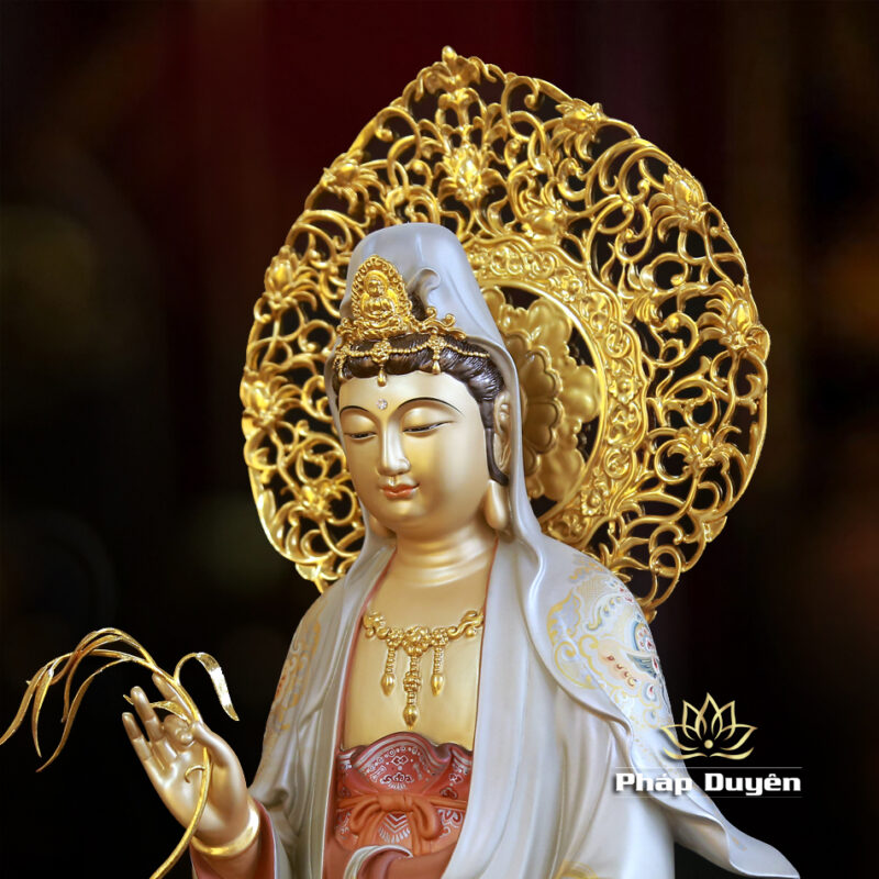 Bộ Tượng Tây Phương Tam Thánh Đứng, Bằng Đồng Vẽ Gấm Cao 66cm (Tổng Lá Đề 78cm) - Ảnh 9
