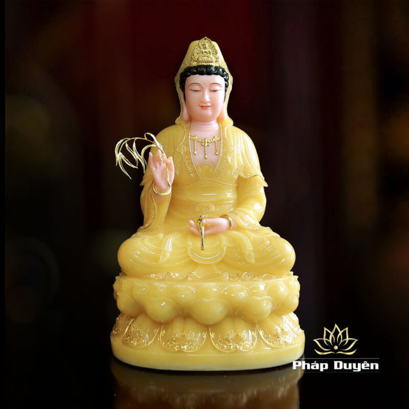 Bộ Tượng Tây Phương Tam Thánh Ngồi Đài Sen Bằng Bột Đá Thạch Anh Viền Vàng, Cao 48cm - Ảnh 8