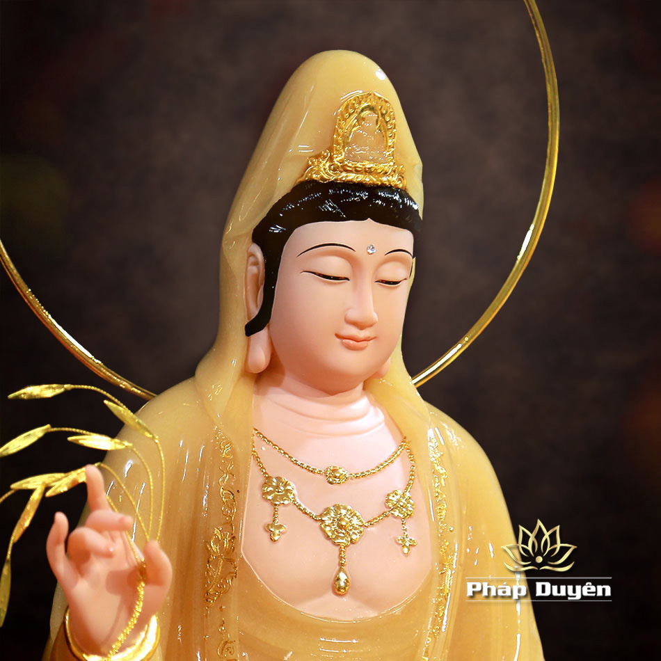 Bộ Tượng Tây Phương Tam Thánh Đứng Bằng Bột Đá Thạch Anh Viền Vàng, Cao 90cm - ảnh 30