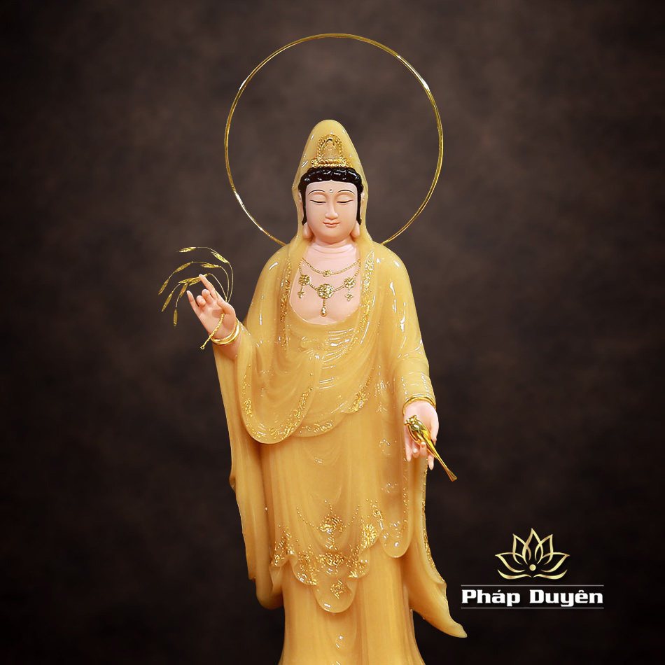 Bộ Tượng Tây Phương Tam Thánh Đứng Bằng Bột Đá Thạch Anh Viền Vàng, Cao 90cm - ảnh 31