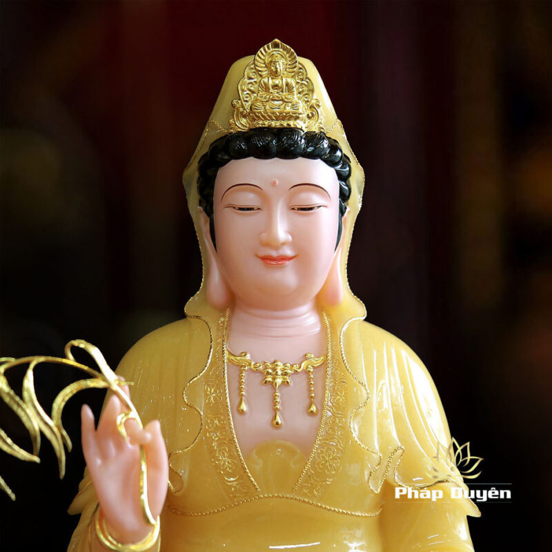 Bộ Tượng Tây Phương Tam Thánh Ngồi Đài Sen Bằng Bột Đá Thạch Anh Viền Vàng, Cao 48cm - Ảnh 9