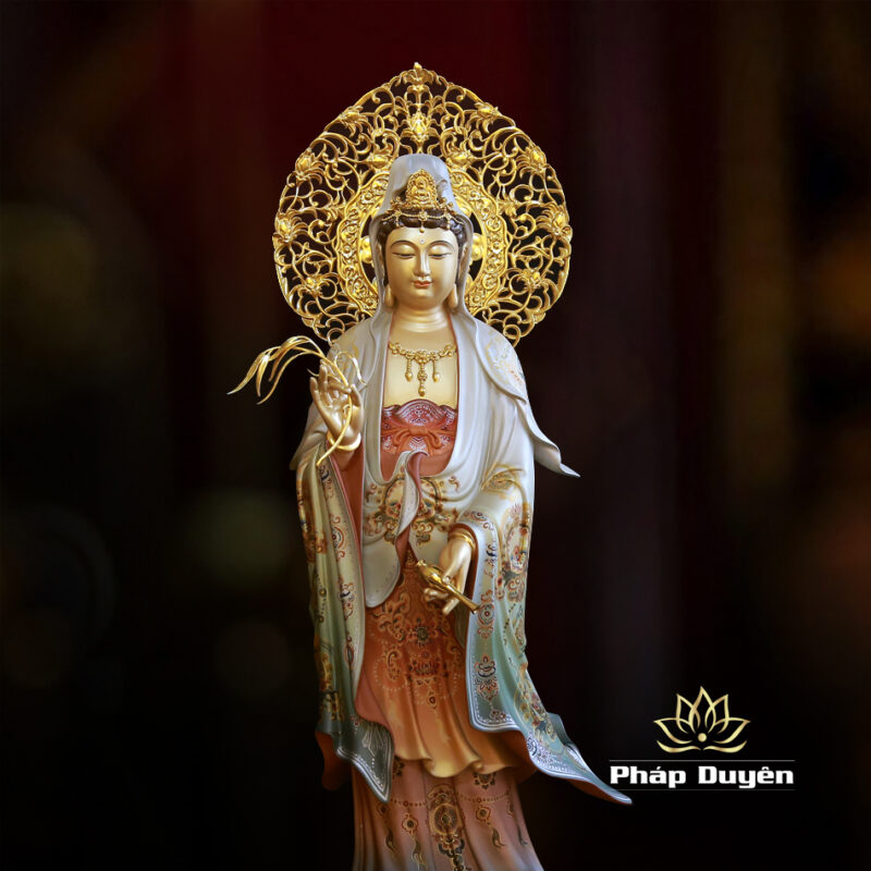 Bộ Tượng Tây Phương Tam Thánh Đứng, Bằng Đồng Vẽ Gấm Cao 66cm (Tổng Lá Đề 78cm) - Ảnh 10