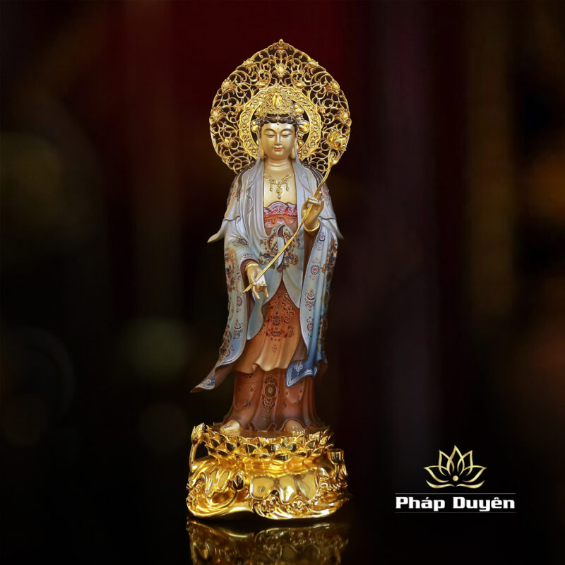 Bộ Tượng Tây Phương Tam Thánh Đứng, Bằng Đồng Vẽ Gấm Cao 66cm (Tổng Lá Đề 78cm) - Ảnh 12