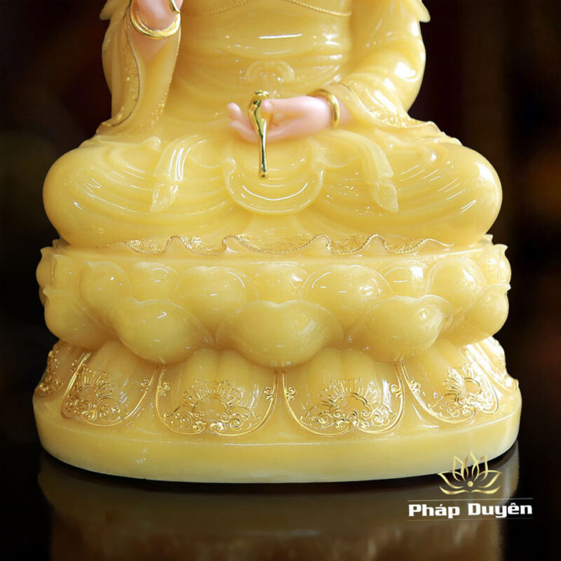 Bộ Tượng Tây Phương Tam Thánh Ngồi Đài Sen Bằng Bột Đá Thạch Anh Viền Vàng, Cao 48cm - Ảnh 12