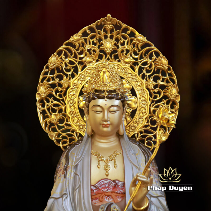 Bộ Tượng Tây Phương Tam Thánh Đứng, Bằng Đồng Vẽ Gấm Cao 66cm (Tổng Lá Đề 78cm) - Ảnh 13
