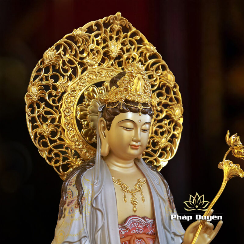 Bộ Tượng Tây Phương Tam Thánh Đứng, Bằng Đồng Vẽ Gấm Cao 66cm (Tổng Lá Đề 78cm) - Ảnh 14