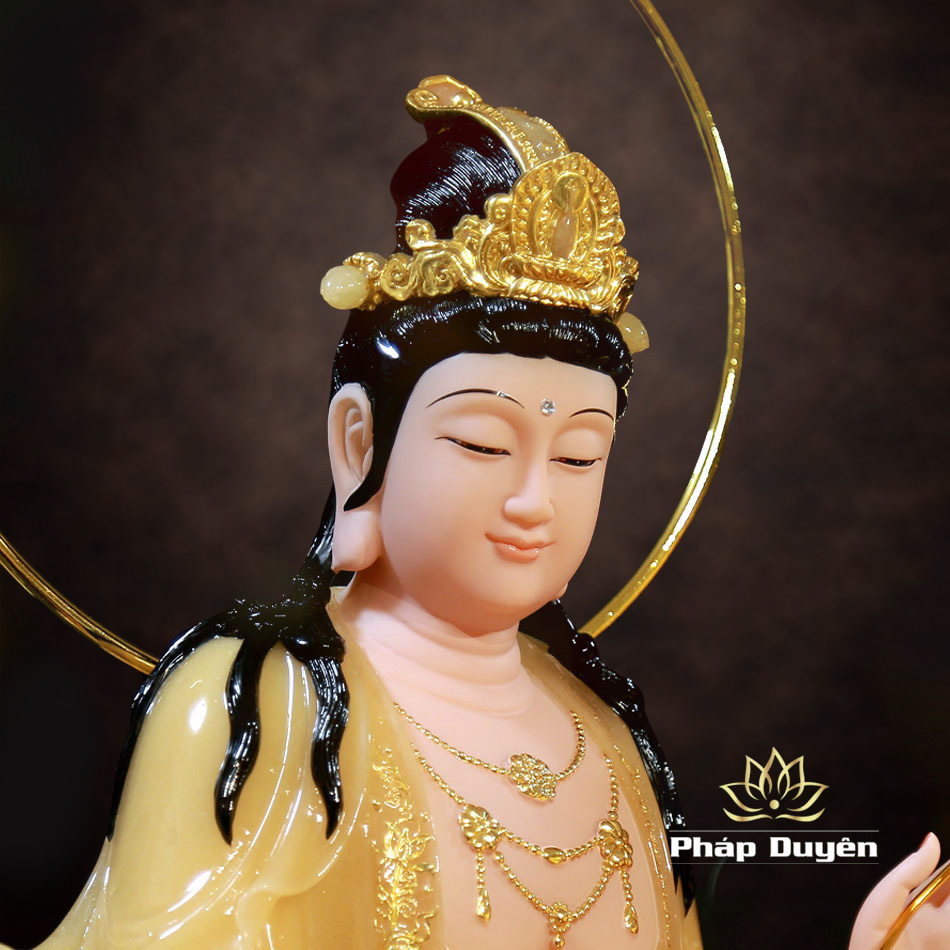 Bộ Tượng Tây Phương Tam Thánh Đứng Bằng Bột Đá Thạch Anh Viền Vàng, Cao 90cm - ảnh 35
