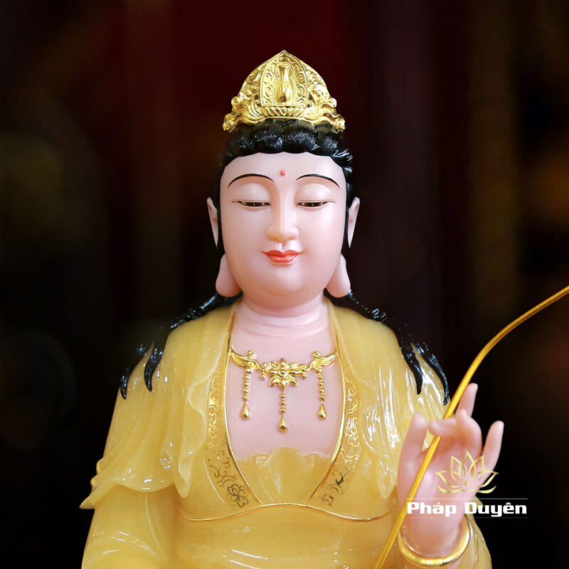 Bộ Tượng Tây Phương Tam Thánh Ngồi Đài Sen Bằng Bột Đá Thạch Anh Viền Vàng, Cao 48cm - Ảnh 14