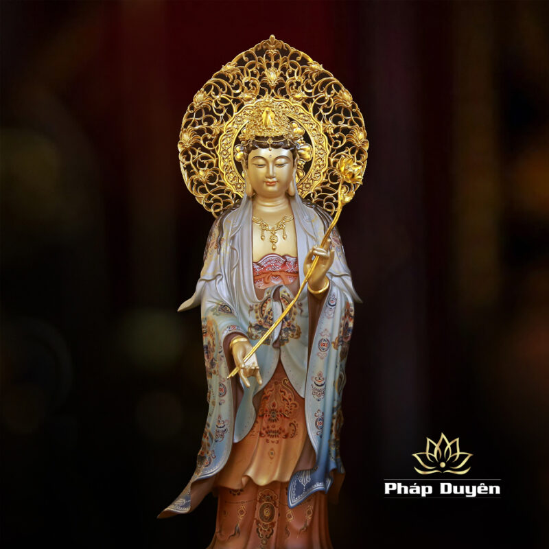 Bộ Tượng Tây Phương Tam Thánh Đứng, Bằng Đồng Vẽ Gấm Cao 66cm (Tổng Lá Đề 78cm) - Ảnh 15