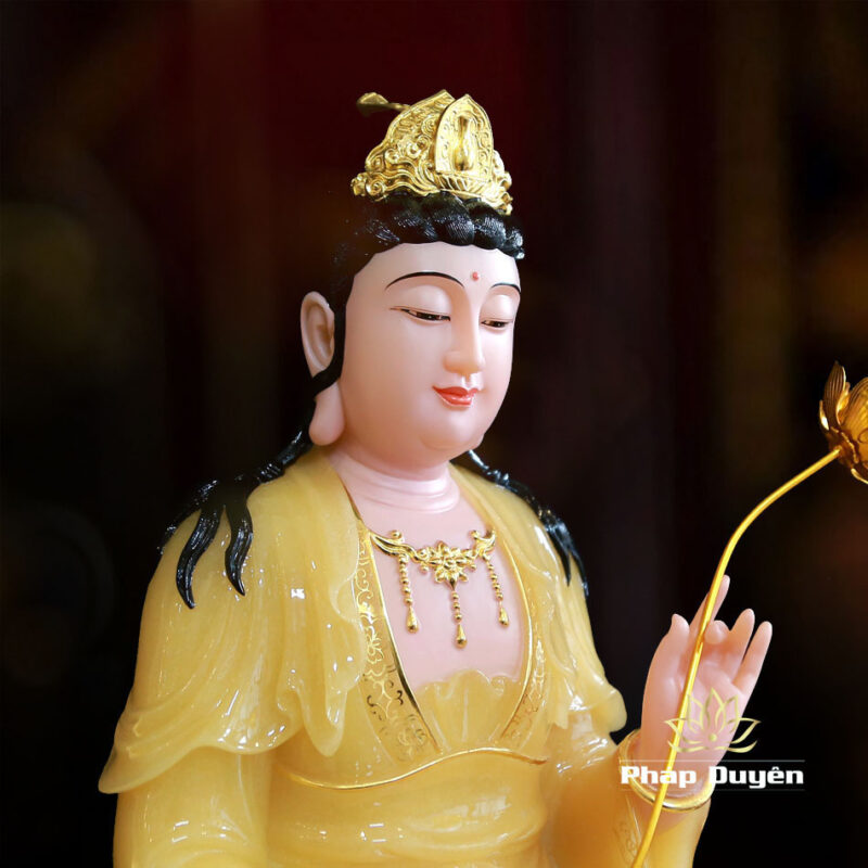 Bộ Tượng Tây Phương Tam Thánh Ngồi Đài Sen Bằng Bột Đá Thạch Anh Viền Vàng, Cao 48cm - Ảnh 15
