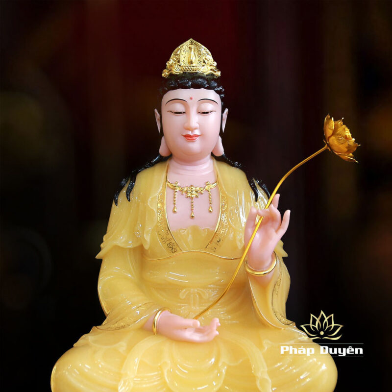 Bộ Tượng Tây Phương Tam Thánh Ngồi Đài Sen Bằng Bột Đá Thạch Anh Viền Vàng, Cao 48cm - Ảnh 16