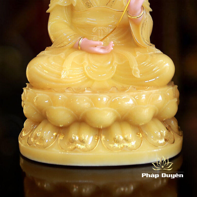 Bộ Tượng Tây Phương Tam Thánh Ngồi Đài Sen Bằng Bột Đá Thạch Anh Viền Vàng, Cao 48cm - Ảnh 17