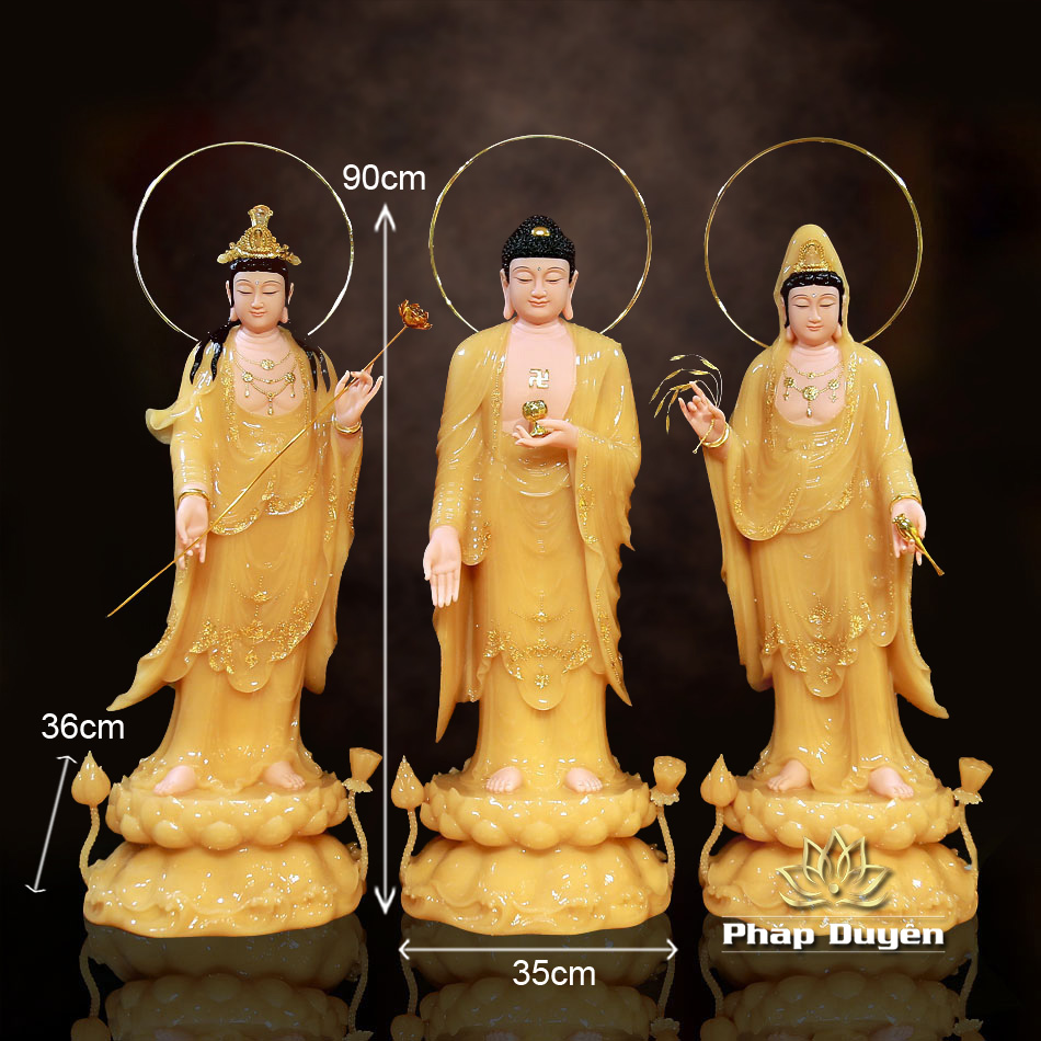 Bộ Tượng Tây Phương Tam Thánh Đứng Bằng Bột Đá Thạch Anh Viền Vàng, Cao 90cm - ảnh 38