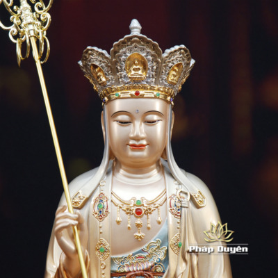 Alternative view of Tượng Địa Tạng Vương Bồ Tát Ngồi Non Nước, Bằng Đồng Sơn Màu, Cao 40cm/48cm