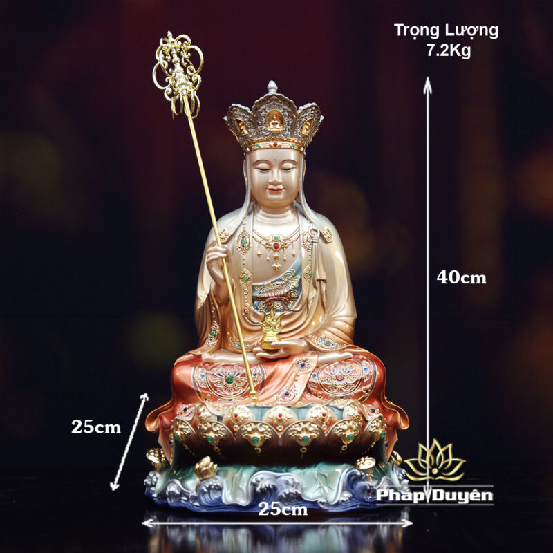 Tượng Địa Tạng Vương Bồ Tát Ngồi Non Nước, Bằng Đồng Sơn Màu, Cao 40cm - Ảnh 8