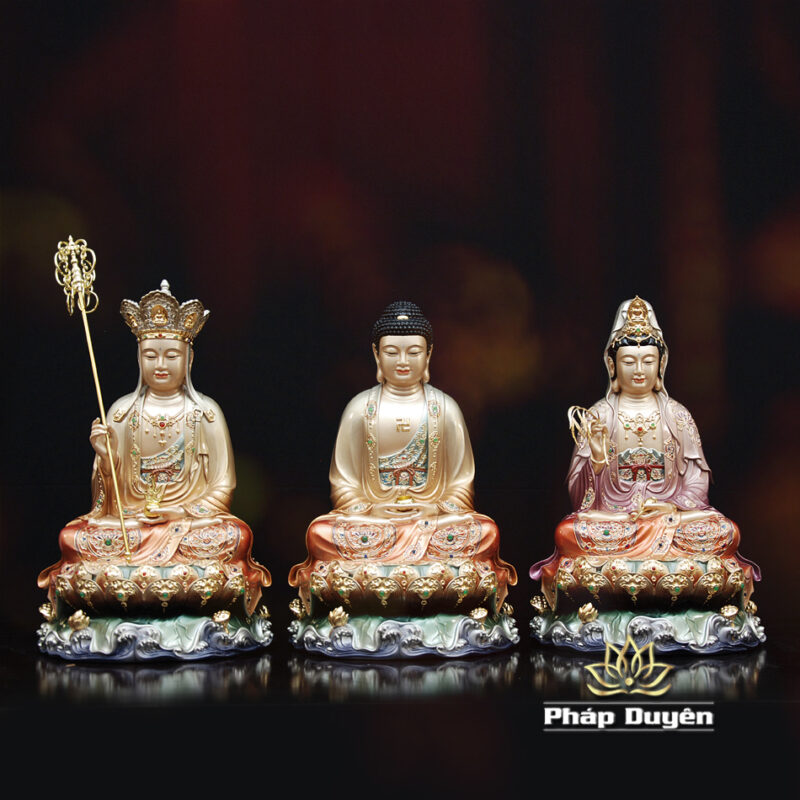 Tượng Địa Tạng Vương Bồ Tát Ngồi Non Nước, Bằng Đồng Sơn Màu, Cao 40cm - Ảnh 9
