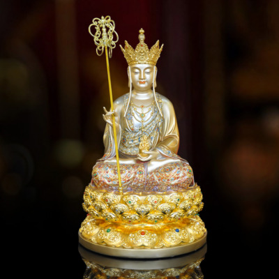 Tượng Địa Tạng Đồng, Sơn Men Cổ, Cao 48cm