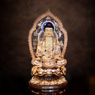 Tượng Phật Dược Sư Ngồi Bằng Đồng Đài Loan Mạ Vàng Có Lá Đề, Cao 48cm