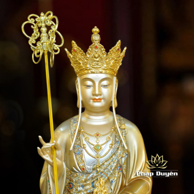 Alternative view of Tượng Địa Tạng Đồng, Sơn Men Cổ, Cao 48cm