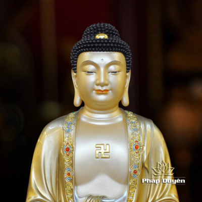 Alternative view of Tượng Thích Ca Mâu Ni Bằng Đồng Men Cổ Mẫn Bảo, Cao 48cm