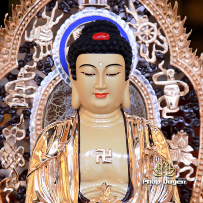 Alternative view of Tượng Phật Dược Sư Ngồi Bằng Đồng Đài Loan Mạ Vàng Có Lá Đề, Cao 48cm