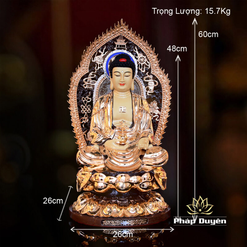 Tượng Phật Dược Sư Ngồi Bằng Đồng Đài Loan Mạ Vàng Có Lá Đề, Cao 48cm - Ảnh 7