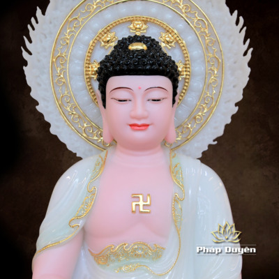 Alternative view of Tượng Thích Ca Ngồi Đài Sen Lá Đề Bột Đá Cẩm Thạch Màu Thiên Thanh | Nhiều Kích Thước