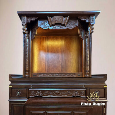 Góc chụp khác của Ban Thờ Gia Tiên, Ban Thờ Phật Chữ Nho Song Lầu, Gỗ Hương Đá, Màu Óc Chó, KT 155*69*232 cm
