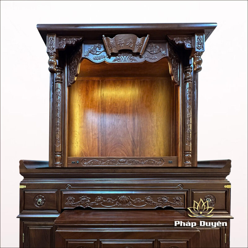 Ban Thờ Gia Tiên, Ban Thờ Phật Chữ Nho Song Lầu, Gỗ Hương Đá, Màu Óc Chó, KT 155*69*232 cm - Ảnh 3