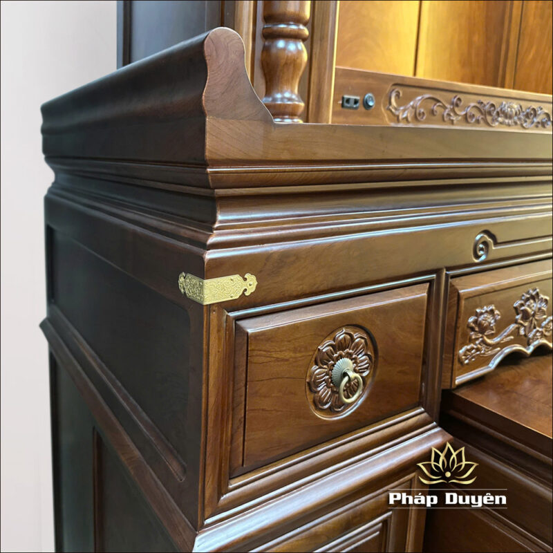 Ban Thờ Gia Tiên, Ban Thờ Phật Chữ Nho Song Lầu, Gỗ Hương Đá, Màu Óc Chó, KT 155*69*232 cm - Ảnh 4