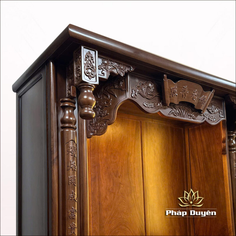 Ban Thờ Gia Tiên, Ban Thờ Phật Chữ Nho Song Lầu, Gỗ Hương Đá, Màu Óc Chó, KT 155*69*232 cm - Ảnh 5