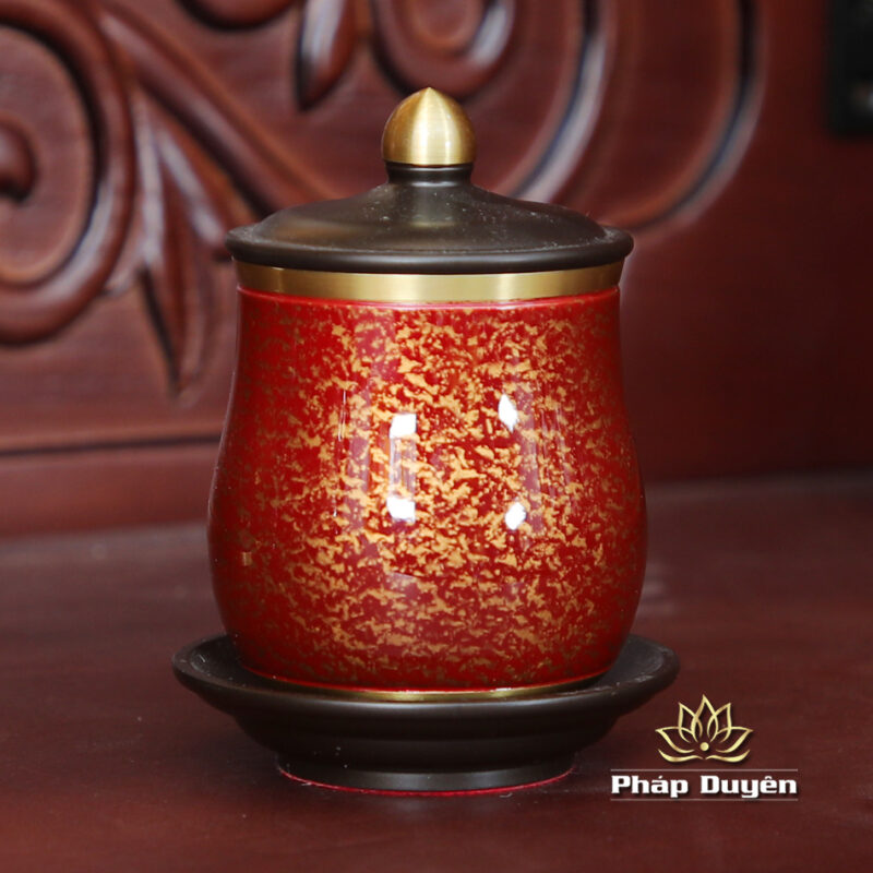 Bộ Tủ Thờ Phật - Gia Tiên Bốn Cánh Đồng Vân Đá Nâu Đỏ, "Liên Hoa", KT 89*68*215 cm, Nhiều Chất Liệu - Ảnh 11