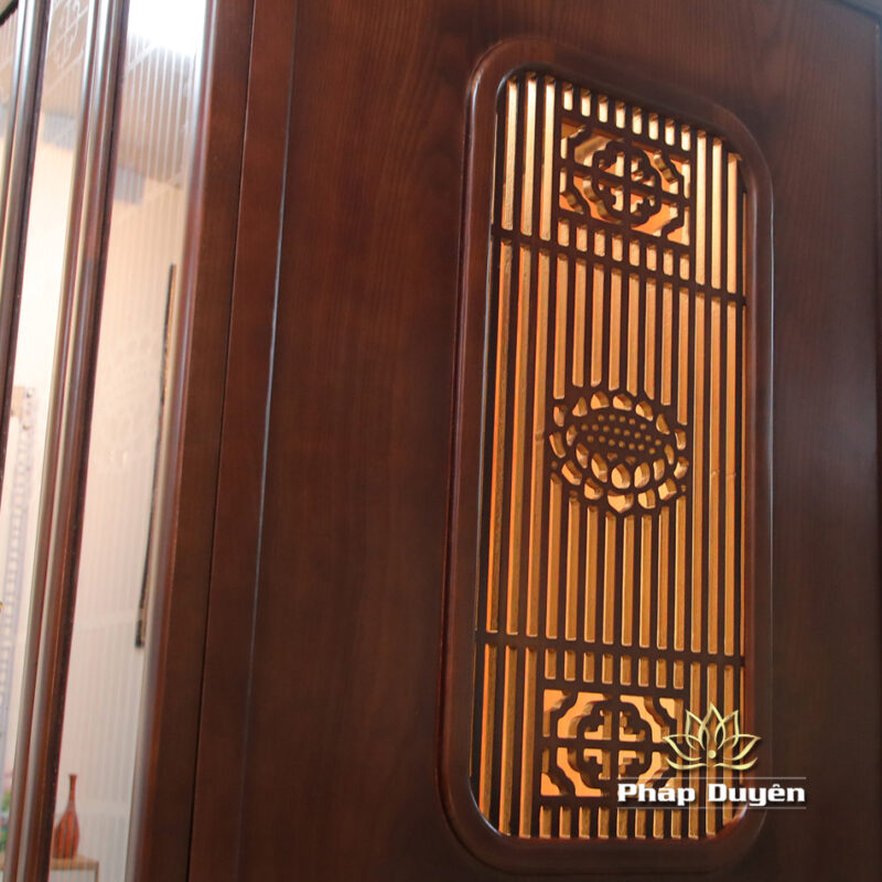 Bộ Tủ Thờ Phật - Gia Tiên Bốn Cánh Đồng Vân Đá Nâu Đỏ, "Liên Hoa", KT 89*68*215 cm, Nhiều Chất Liệu - Ảnh 12