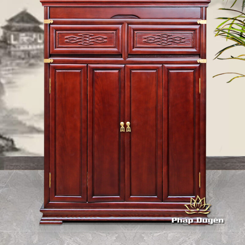 Bộ Tủ Thờ Phật - Gia Tiên Bốn Cánh Đồng Vân Đá Nâu Đỏ, "Liên Hoa", KT 89*68*215 cm, Nhiều Chất Liệu - Ảnh 18
