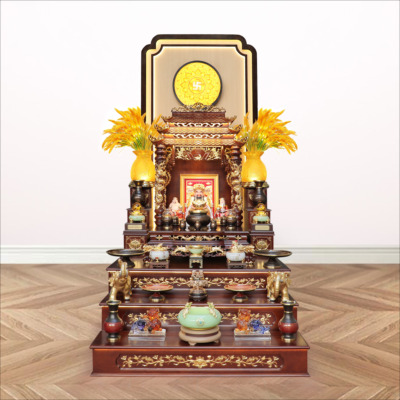 Bộ Ban Thờ Thần Tài Thổ Địa “Lục Hợp” Dát Vàng, KT 137*186*195 cm