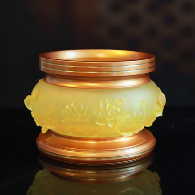 Bát Hương Thanh Liên Hoa Sen Nổi Miệng Thẳng, Đế Đồng Vàng, Kích Thước 5.5#, 6.5#, 7#