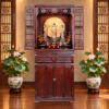Bộ Tủ Thờ Phật - Gia Tiên Bốn Cánh Đồng Vân Đá Nâu Đỏ, "Liên Hoa", KT 89*68*215 cm, Nhiều Chất Liệu