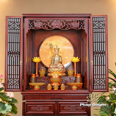 Góc nhìn khác của Bộ Tủ Thờ Phật - Gia Tiên Bốn Cánh Lưu Ly Vàng, "Liên Hoa", KT 89*68*215 cm, Nhiều Chất Liệu