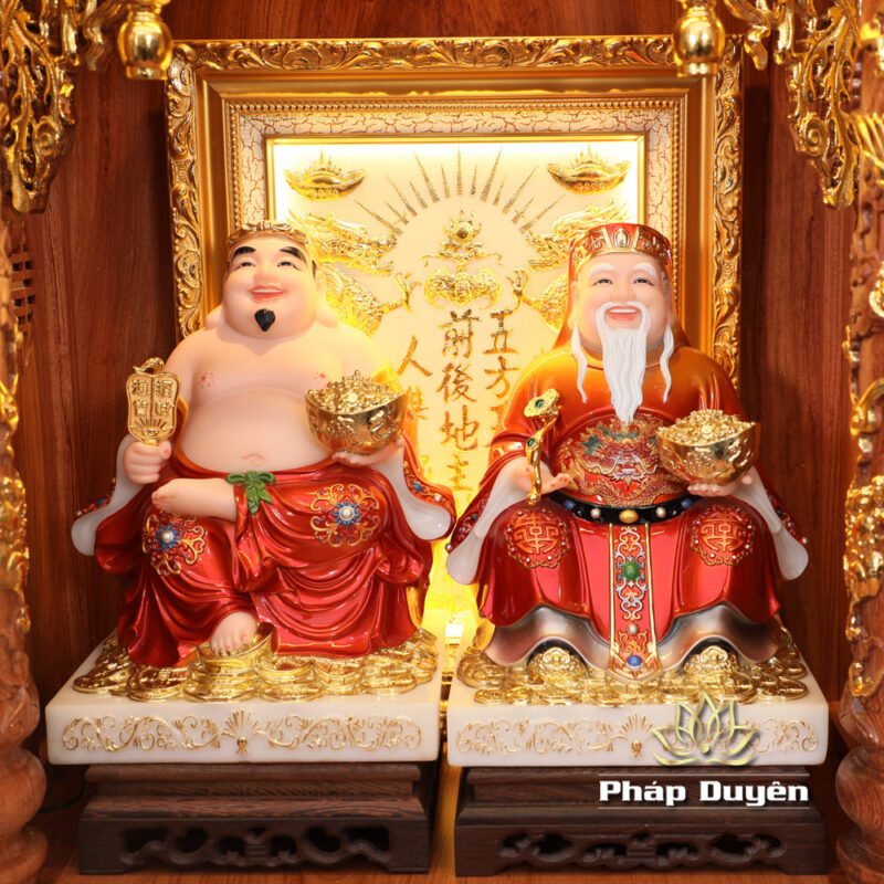 Bộ Ban Thờ Thần Tài Thổ Địa Đồng Vân Đá Nâu Đỏ, “Phú Quý” Dát Vàng, KT 117*147*163cm - Ảnh 6