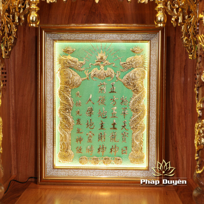 Bộ Ban Thờ Thần Tài Thổ Địa Lưu Ly Ngọc Xanh Bọc Đồng, “Phú Quý” Dát Vàng, KT 117*147*163cm - Ảnh 3