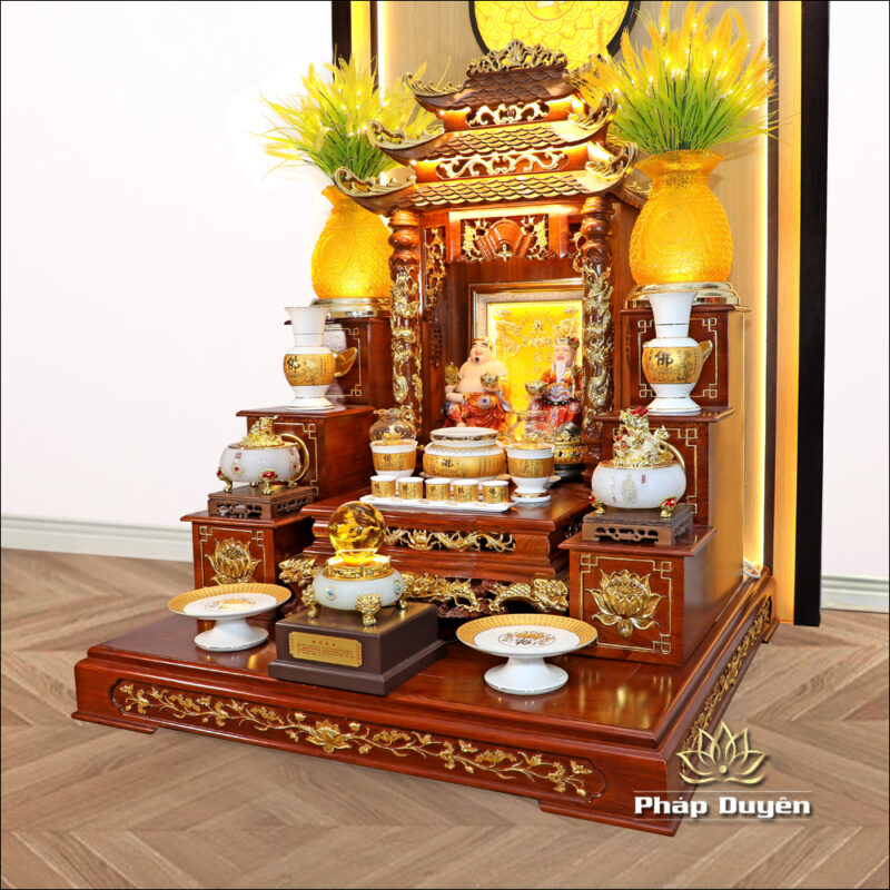 Bộ Bàn Thờ Thần Tài Thổ Địa Sứ Trắng Tâm Kinh “Thiên Đức” Dát Vàng, KT 97*97*125cm - Ảnh 3