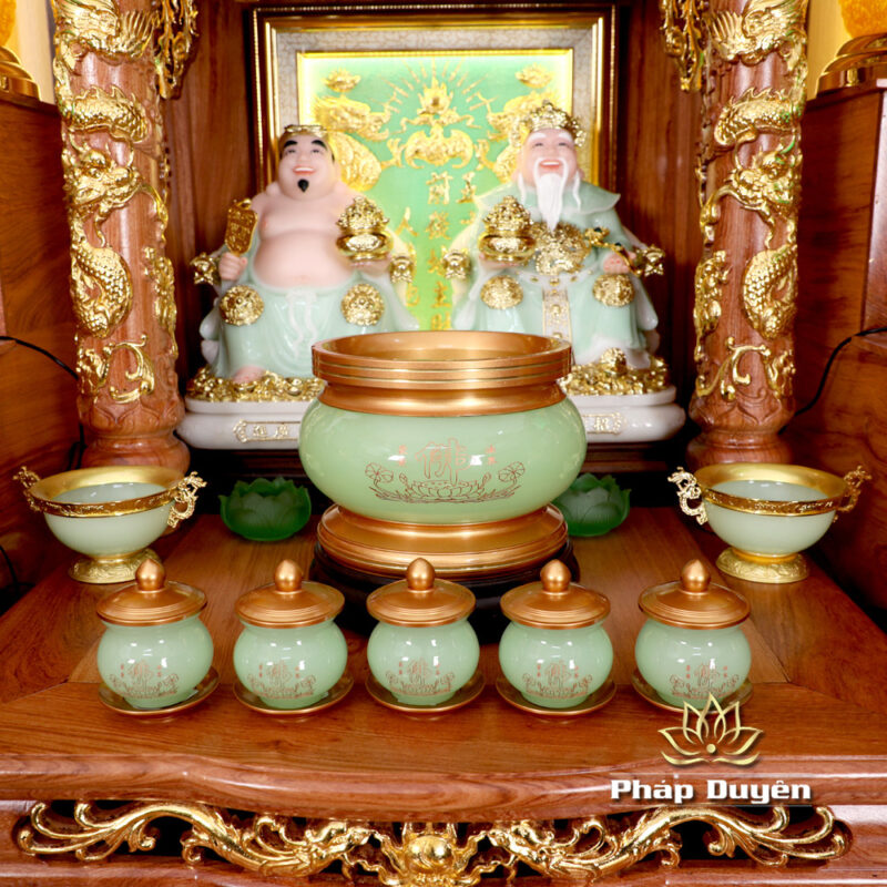 Bộ Ban Thờ Thần Tài Thổ Địa Lưu Ly Ngọc Xanh Bọc Đồng, “Phú Quý” Dát Vàng, KT 117*147*163cm - Ảnh 5