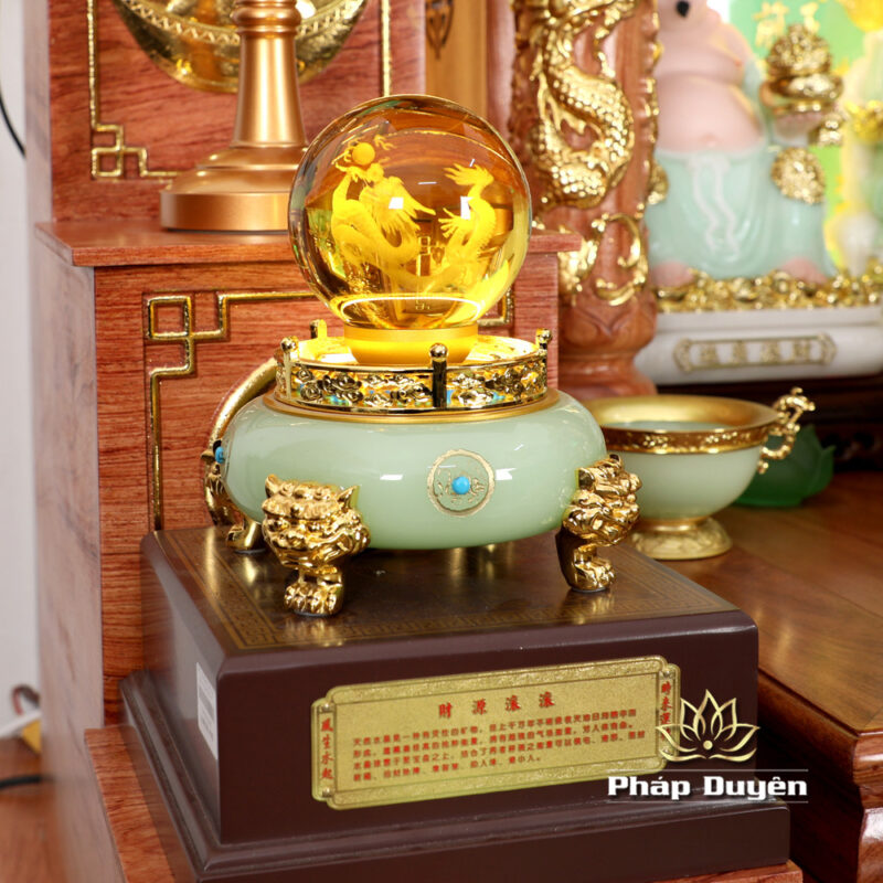 Bộ Ban Thờ Thần Tài Thổ Địa Lưu Ly Ngọc Xanh Bọc Đồng, “Phú Quý” Dát Vàng, KT 117*147*163cm - Ảnh 9