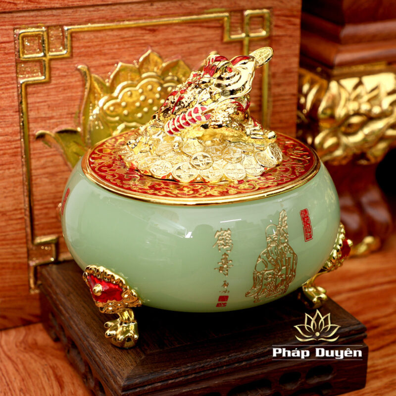 Bộ Ban Thờ Thần Tài Thổ Địa Lưu Ly Ngọc Xanh Bọc Đồng, “Phú Quý” Dát Vàng, KT 117*147*163cm - Ảnh 10